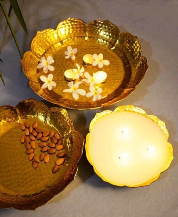 URLI HANDICRAFTS GOLDEN COLOR BOWL FOR FLOATING FLOWER Set of 3 - , Golden, Iron, Set of 3